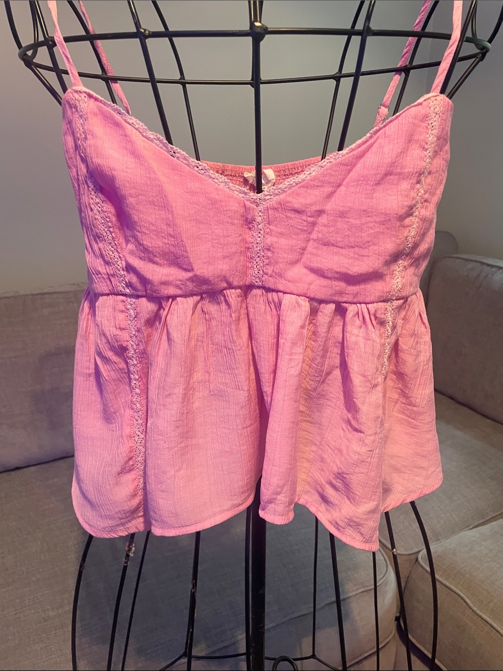 All in Favor Pink Peplum Camisole with Spaghetti Straps